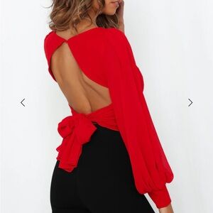 Elegant Red Open-Back Crop Top